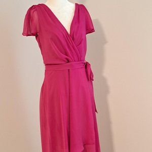 DKNY Short Sleeve Dark Pink Wrap Dress Size 6 NWT
